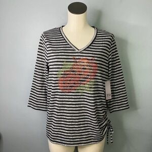 THOMAS & Olivia Rhinestone Pumpkin Jack O Lantern Halloween Striped Top Size S